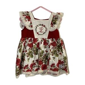 Ricrac & Rufflea Beautiful Floral Red and Green Baby Dress - Size 24M